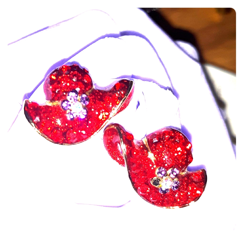 Adorable Red Pave hats Sparkly Earrings Set Gold